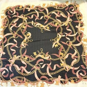 Celine Black Scarf with Gold and Pink Chain Design 22.5/22.5 inches Cotton